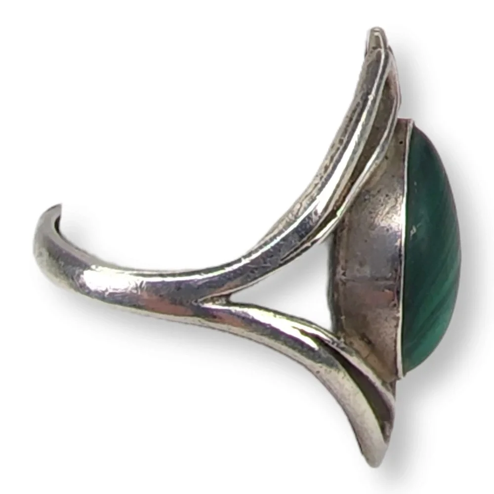 Vintage Sterling Silver 925 Malachite Stone Ring Size 6.5
